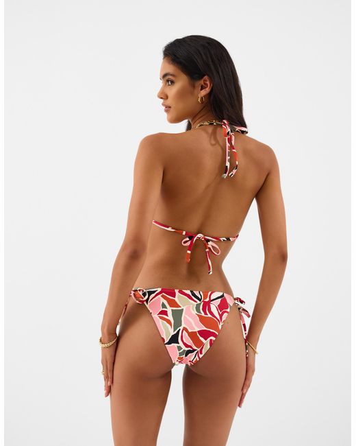 Accessorize Red Abstract Tie Side Bikini Bottoms