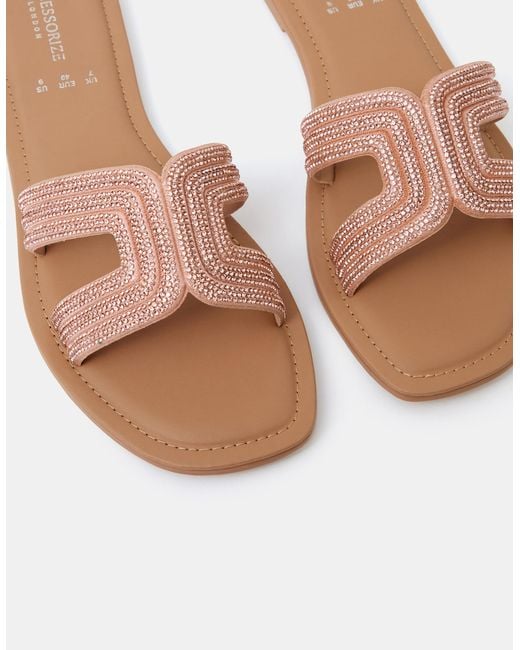 Accessorize Pink Diamanté Cut Out Slip On Sandals