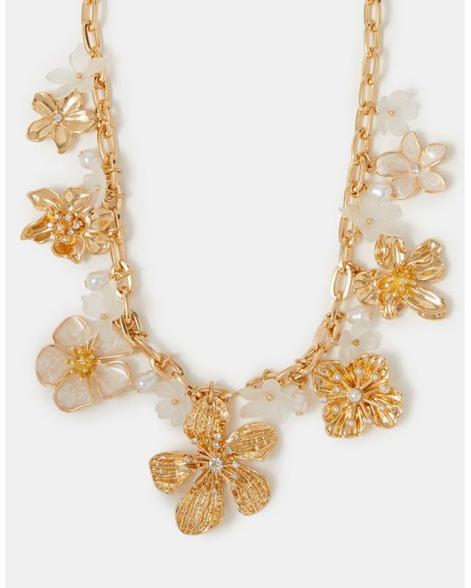 Accessorize Metallic Statement Pearl Flower Necklace