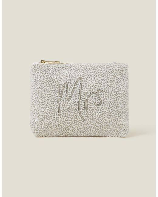 Accessorize Natural Women's White Embellished Cotton "mrs" Bridal Pouch