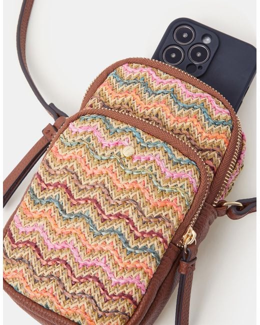 Accessorize White Stripe Raffia Phone Bag
