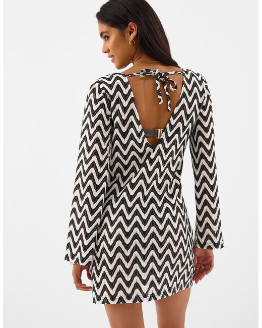 Accessorize Black Mono Crochet Mini Kaftan
