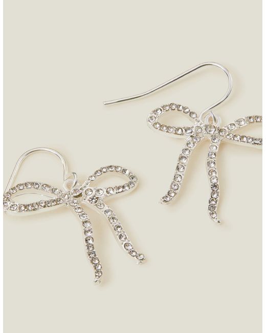Accessorize Natural Women's Silver Small Sparkle Bow Drop Earrings