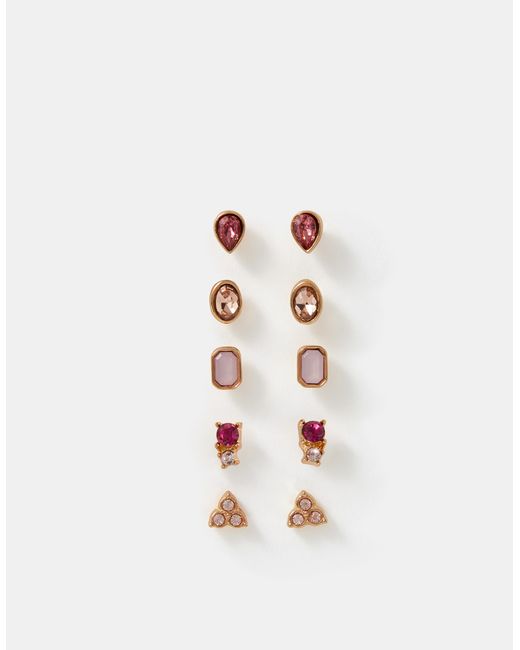 Accessorize Brown 5-Pack Gemstone Stud Earrings