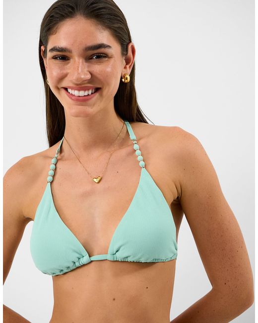 Accessorize Green Bead Strap Textured Bikini Top