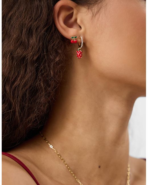 Accessorize Brown 5-Pack Cherry Stud & Hoop Earrings