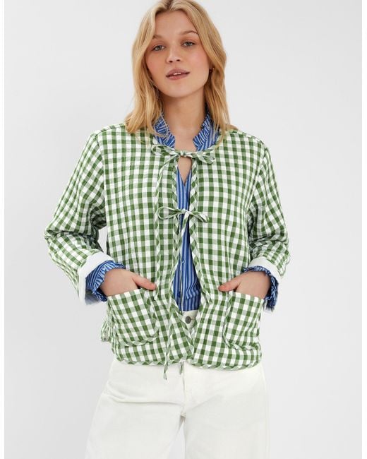 Accessorize Green Cherry Gingham Cotton Quilted Jacket