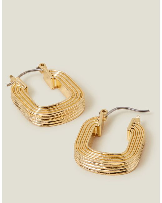 Accessorize Metallic Gold Square Hoop Earrings