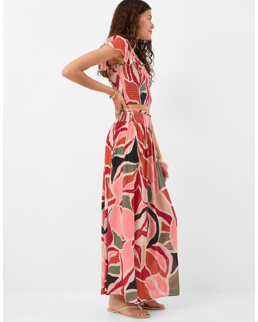 Accessorize Red Abstract Print Smocked Maxi Skirt