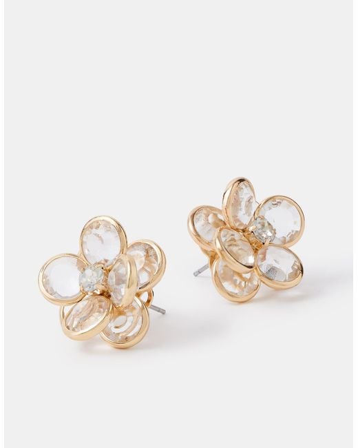 Accessorize Metallic Crystal Flower Stud Earrings