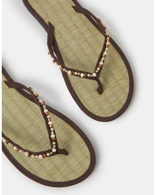 Accessorize White Bead Embellished Seagrass Flip Flops
