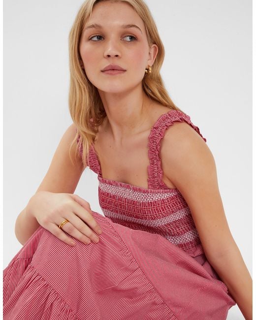 Accessorize Pink Stripe Smocked Maxi Dress