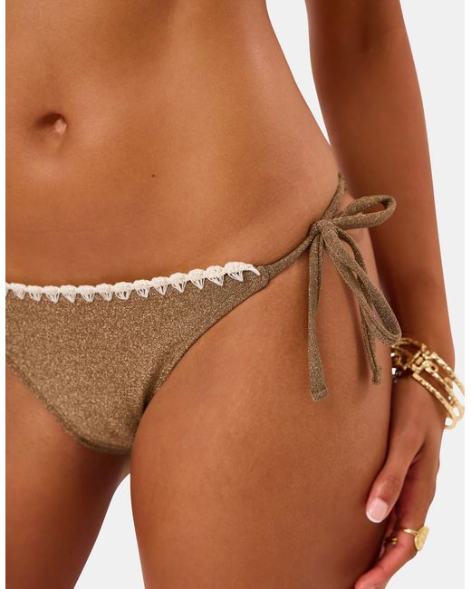 Accessorize Natural Shimmer Whipstitch Tie Side Bikini Bottoms