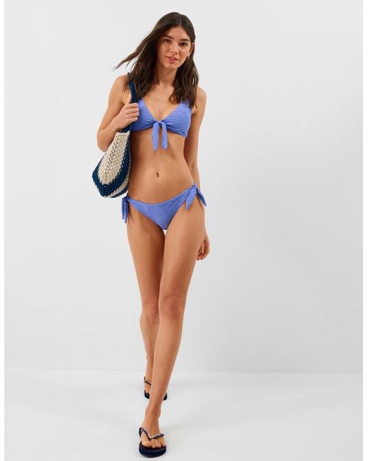 Accessorize Blue Shell Embossed Tie Bikini Top