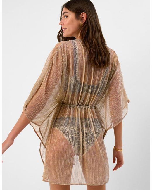 Accessorize Natural Casual Mini Short Sleeve V-Neck Regular Kaftan Shimmer