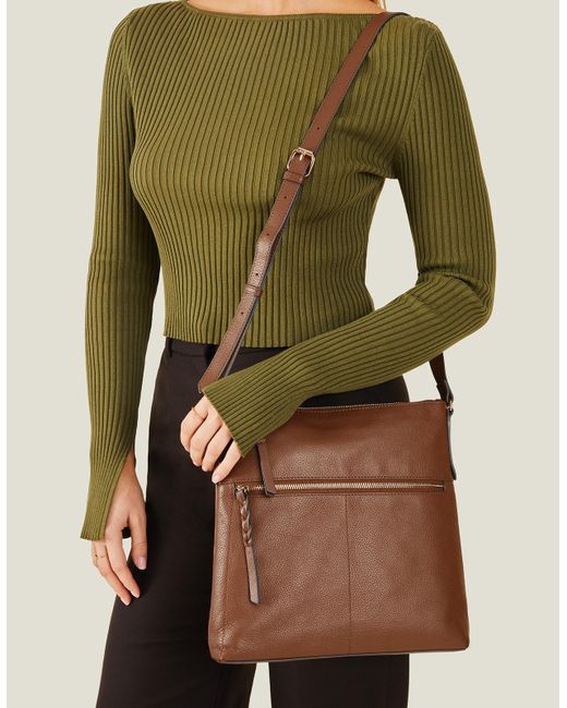 Accessorize Green Leather Large Messenger Bag