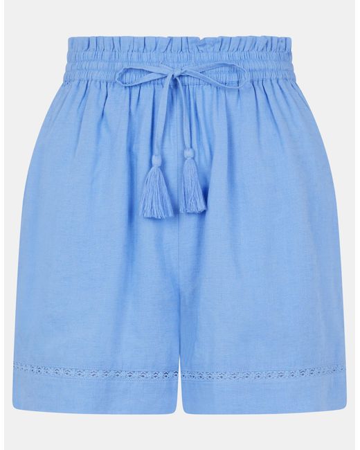 Accessorize Blue Linen Lace Trim Beach Shorts