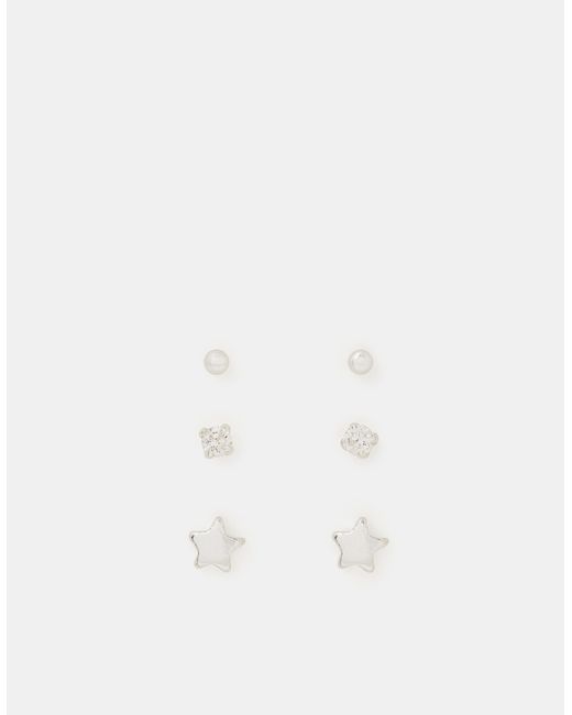 Accessorize White 3-Pack Sterling Star Stud Earrings