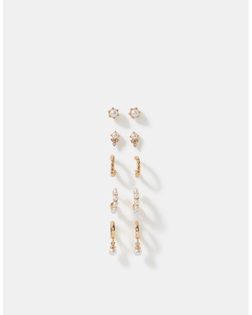 Accessorize Brown 5-Pack Pearl Stud & Twisted Hoop Earrings