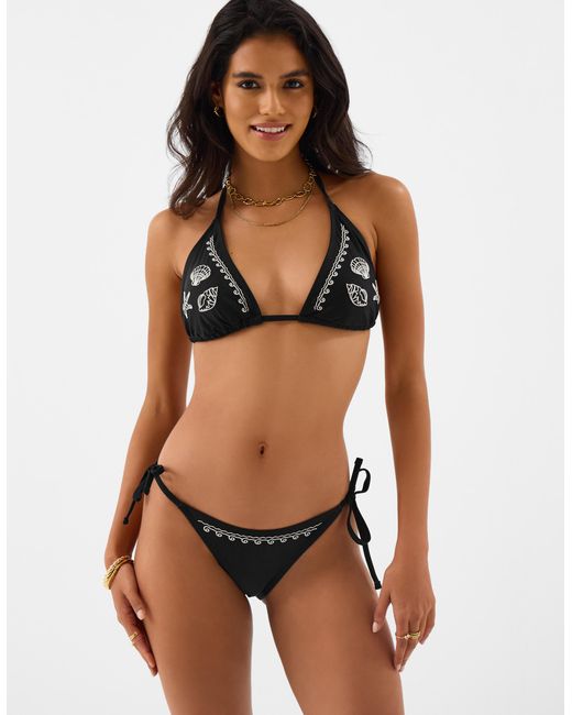 Accessorize Black Shell Embroidered Triangle Bikini Top