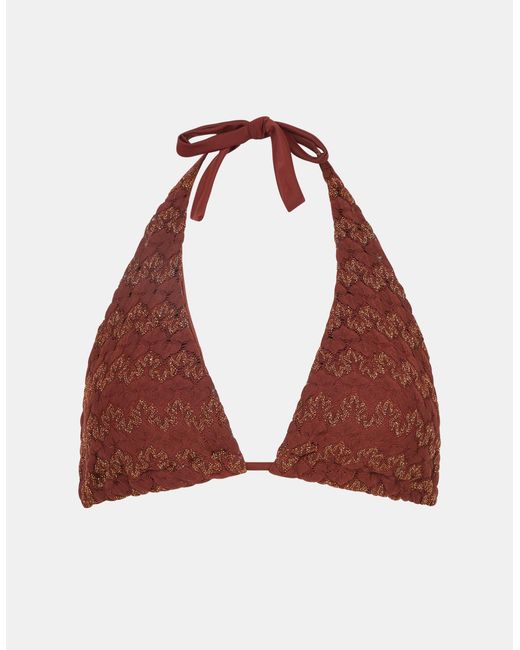 Accessorize Red Shimmer Crochet Triangle Bikini Top