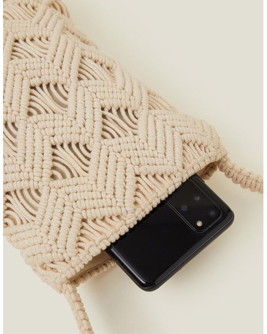 Accessorize Natural Women's Beige Macrame Fringe Phone Bag