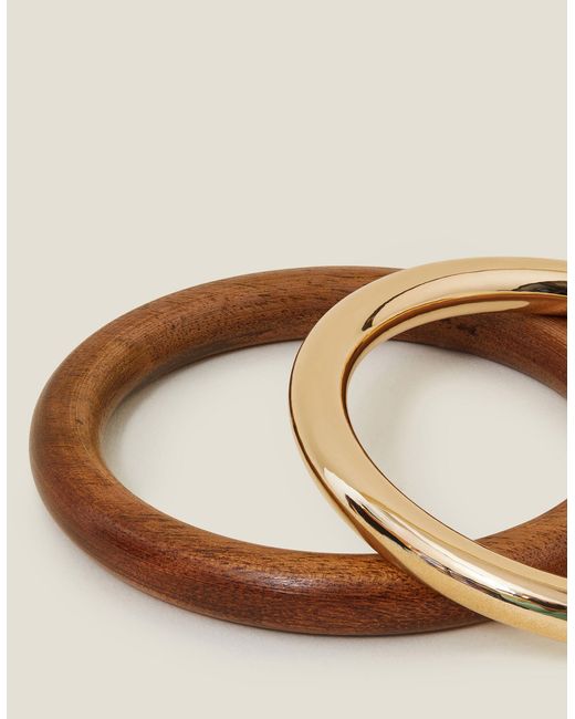 Accessorize Brown Women's Gold 2-pack Metal And Wood Bangles