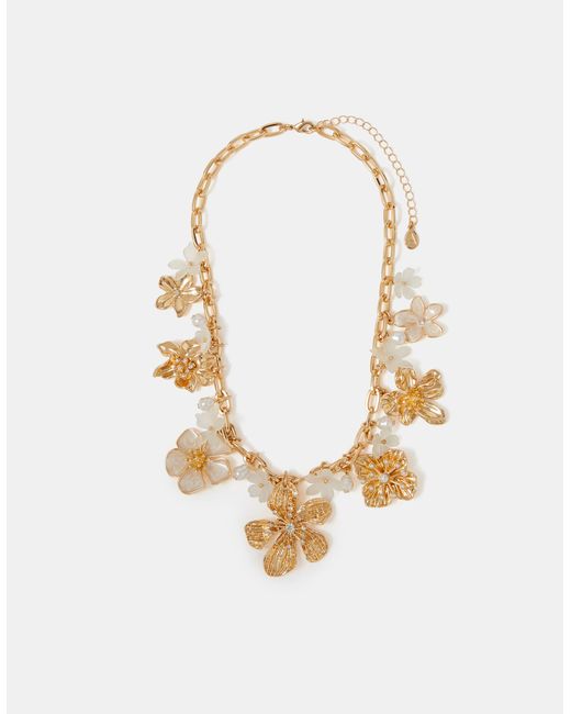 Accessorize Metallic Statement Pearl Flower Necklace