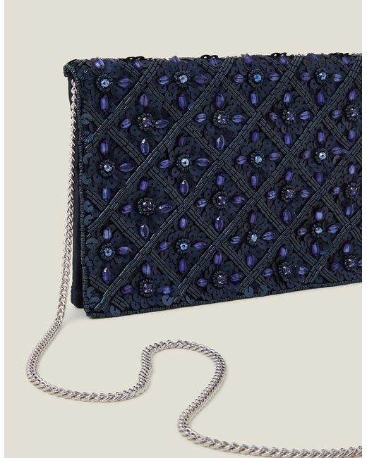 Accessorize Blue Tianna Metallic Embellished Clutch Bag