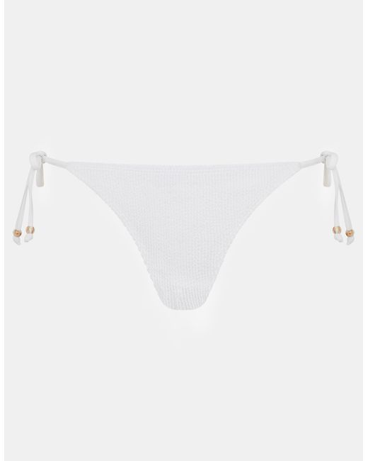 Accessorize White Crinkle Texture Bead Tie Side Bikini Bottoms