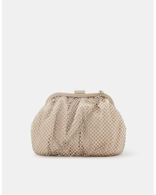 Accessorize Natural Sequin Clip Frame Clutch Bag