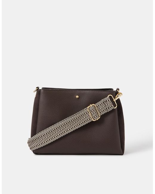Accessorize Brown Webbing Strap Crossbody Bag & Cream, Size: 19X25X19Cm