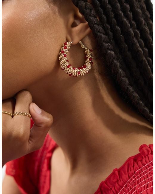 Accessorize Red Statement Beaded Hoop Earrings