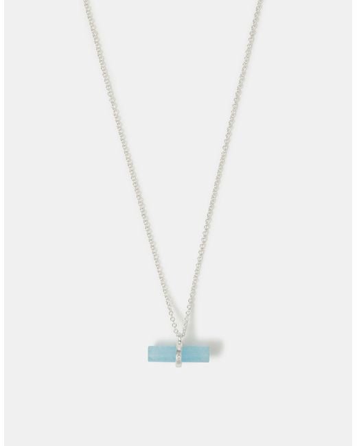Accessorize White Sterling-Plated Quartz T-Bar Pendant Necklace