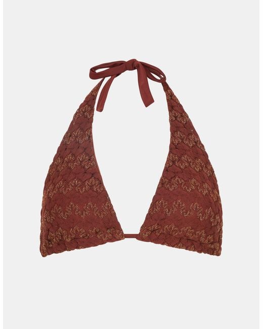 Accessorize Red Shimmer Crochet Triangle Bikini Top