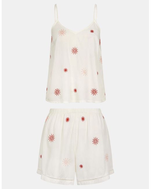 Accessorize White Sun Embroidered Short Pyjamas Set