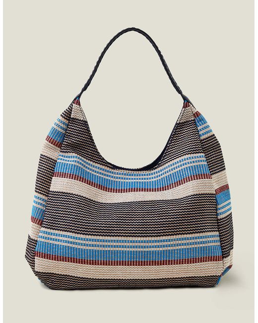 Accessorize Women's Brown And Blue Cotton Textured Stripe Shoulder Bag