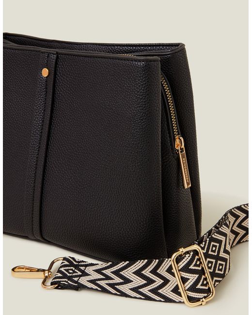 Accessorize Black Faux Leather Webbing Strap Crossbody Bag