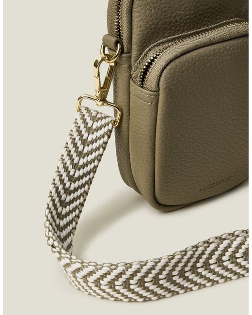 Accessorize Natural Webbing Strap Phone Bag Leather