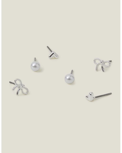 Accessorize Natural 3-Pack Bow Stud Earrings
