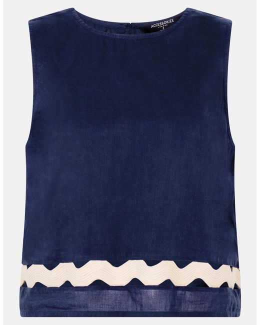 Accessorize Blue Cotton Ric Rac Sleeveless Top, & Cream