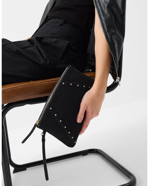 Accessorize Black Stud Suede Clutch Bag