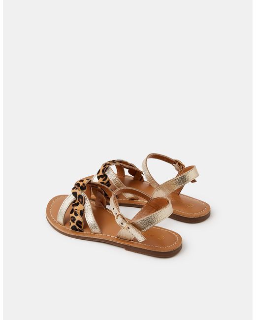 Accessorize Leopard Print Metallic Leather Sandals