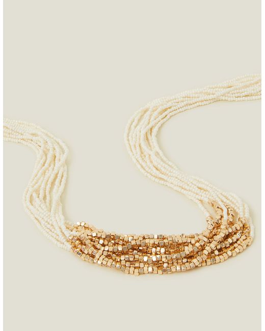Accessorize Natural Gold Layered Beaded Necklace