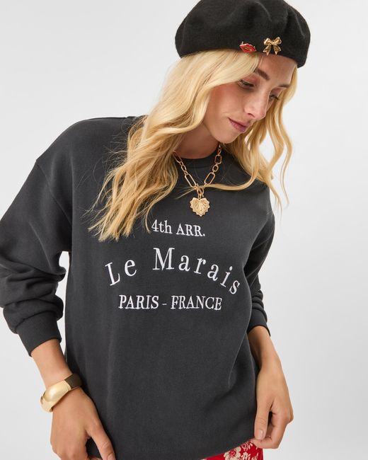 Accessorize Black Printed Cotton Le Marais Paris Sweatshirt