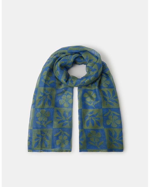 Accessorize Blue Lightweight Flower Tile Print Scarf