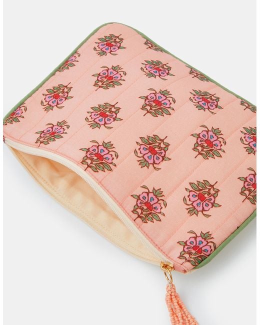 Accessorize Natural Embroidered Initial Quilted Pouch