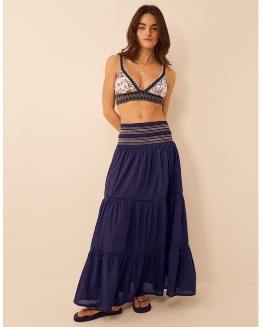 Accessorize Blue Smocked Tiered Maxi Skirt