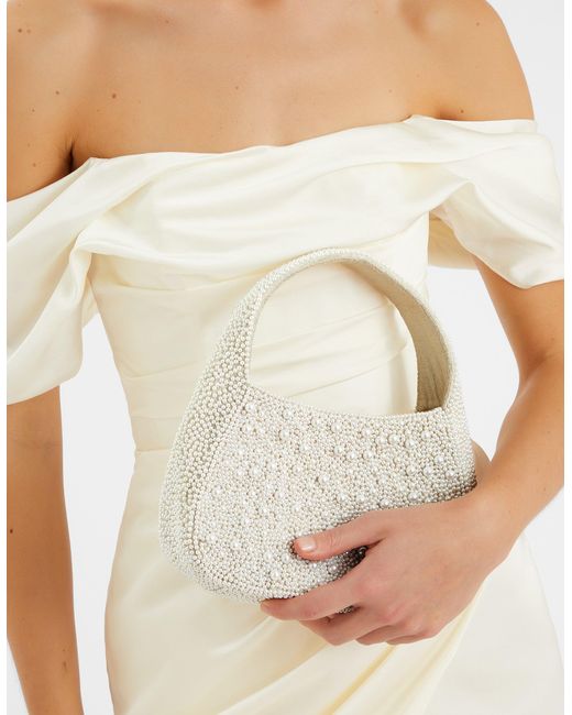 Accessorize Natural Mini Hand-Beaded Pearl Handbag