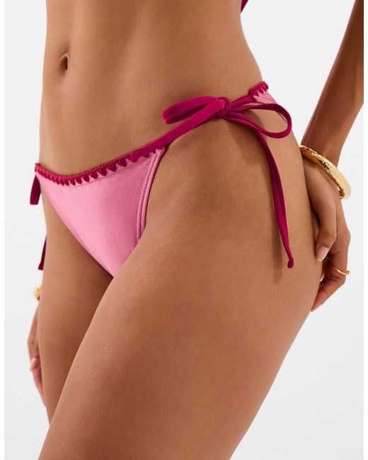 Accessorize Pink Whipstitch Tie Side Bikini Bottoms